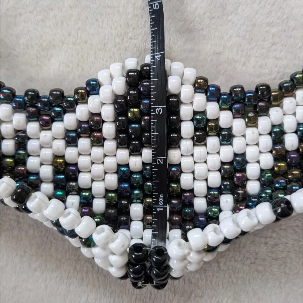 Pony Bead Kandi Half Face Mask Unisex Adult White Black Patterned